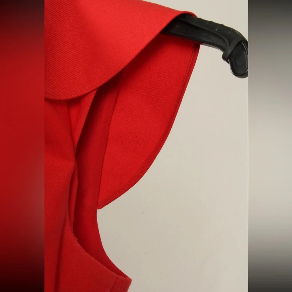 J. Crew Dress Women’s 2 Red Sheath Ruffle Sleeveless Lined Midi Wool Blend - Picture 4 of 11